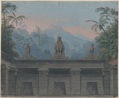 Die Zauberflöte. Oper von Wolfgang Amadeus Mozart. Entwurf zur 4. Dekoration. Vorhof zu Sarastros Tempel von Karl Friedrich Schinkel