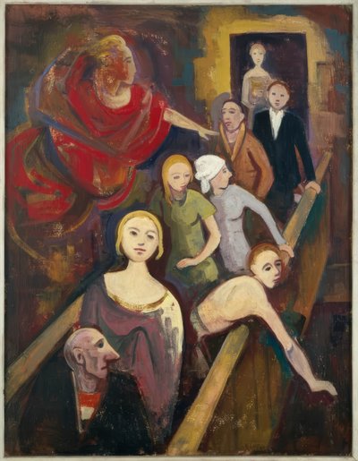 Auf der Treppe mit Engel von Karl Hofer