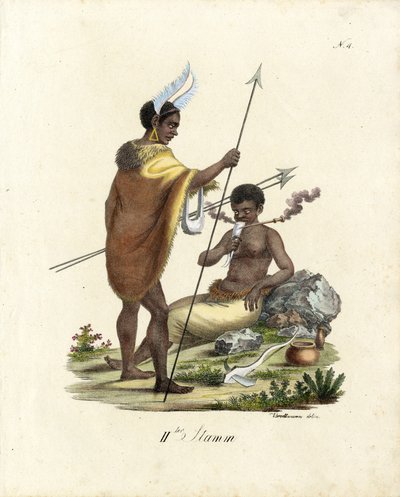 Afrikanische Krieger mit Waffen von Karl Joseph Brodtmann