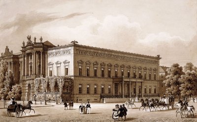 Unter den Linden, Berlin. Der Palast von Prinz Wilhelm, erbaut von Karl Langhans 1834-36, und die Königliche Bibliothek, erbaut von Georg Christian Unger 1775-78 nach Plänen von Josef Emanuel Fischer von Erlach, mit Blick auf den Platz am Opernhaus von Karl Loeillot Hartwig