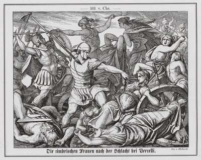 Kimbrierinnen kämpfen gegen römische Soldaten in der Schlacht von Vercellae von Karl Ludwig Adolf Ehrhardt