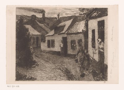 Mutter und Tochter gehen in einem Arbeiterviertel von Tür zu Tür von Karl Meunier