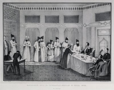 Unterzeichnung des Vertrags von Turkmenchay, 1828 von Karl Petrovich Beggrov