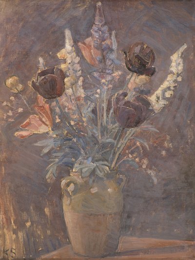 Tonvase mit Tulpen und anderen Blumen von Karl Schou von Karl Schou