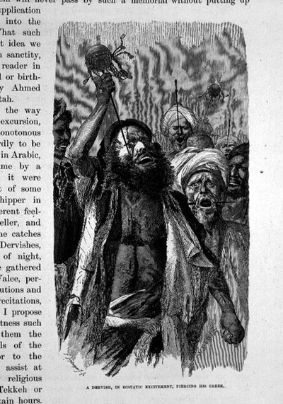 Ein Derwisch in ekstatischer Erregung, der sich die Wange durchbohrt von Karl Wilhelm Gentz