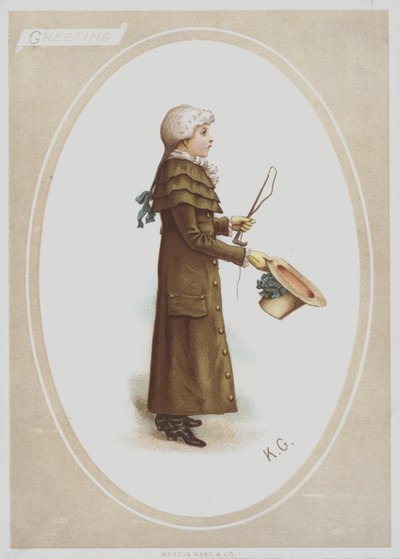 Junge im langen braunen Mantel, mit Perücke, Hut und Jagdpeitsche von Kate (after) Greenaway