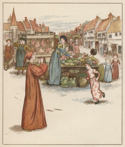 Kate Greenaway Illustration für Der Rattenfänger von Hameln von Robert Browning (Farblithographie) von Kate (after) Greenaway