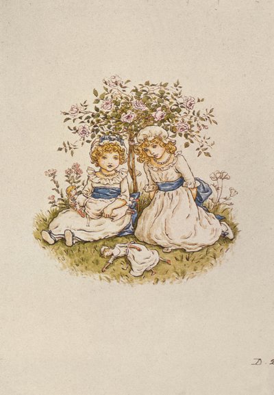 Zwei Mädchen mit Puppen unter einem Rosenbusch, 19. Jahrhundert von Kate Greenaway