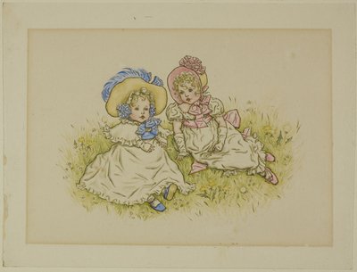 Zwei kleine Mädchen mit Hauben von Kate Greenaway
