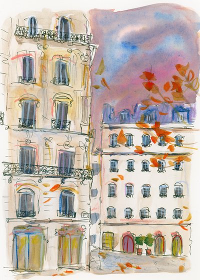 Pariser Straßenecke mit violettem Himmel von Katharina Puritscher