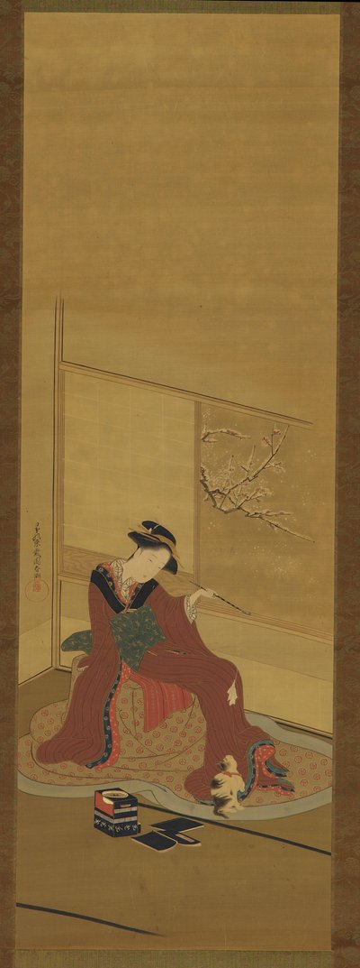 Innenraum: ein Mädchen und ein Kätzchen, Edo-Periode, spätes 18. Jahrhundert von Katsukawa Shuncho