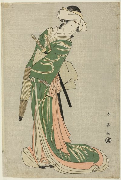 Schauspieler Nakamura Noshio II als Tonase in „Modell für Kana-Kalligraphie: Schatz der 47 treuen Vasallen“ von Katsukawa Shun
