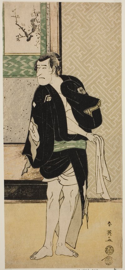 Der Schauspieler Ichikawa Komazo II als Soga no Dozaburo verkleidet als der Raufbold Tobei (?) im Stück Haru no Nishi Date-zome Soga (?), aufgeführt im Nakamura Theater (?) im ersten Monat, 1790 (?) von Katsukawa Shunei