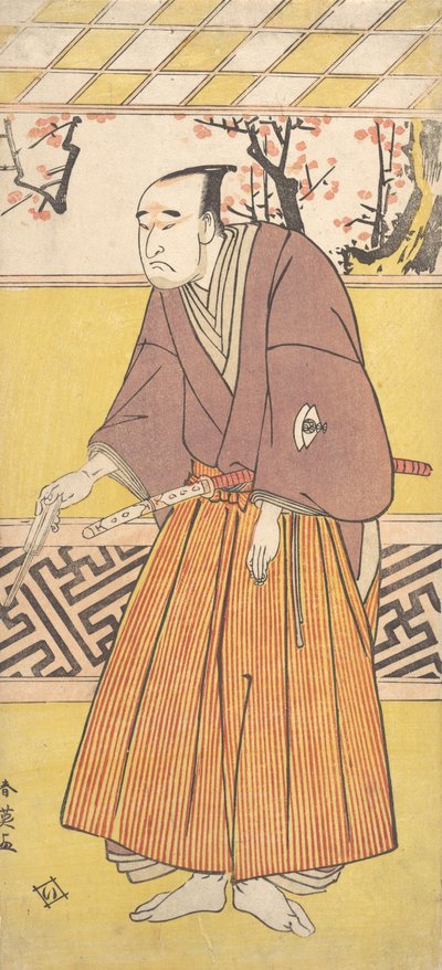 Der Schauspieler Onoye Matsusuke I als Mann mit geschlossenem Fächer in der rechten Hand, ca. 1780 von Katsukawa Shun