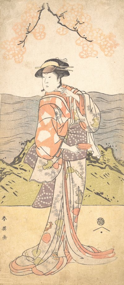 Der vierte Iwai Hanshiro als Frau unter einem Kirschbaum stehend, ca. 1792 von Katsukawa Shun