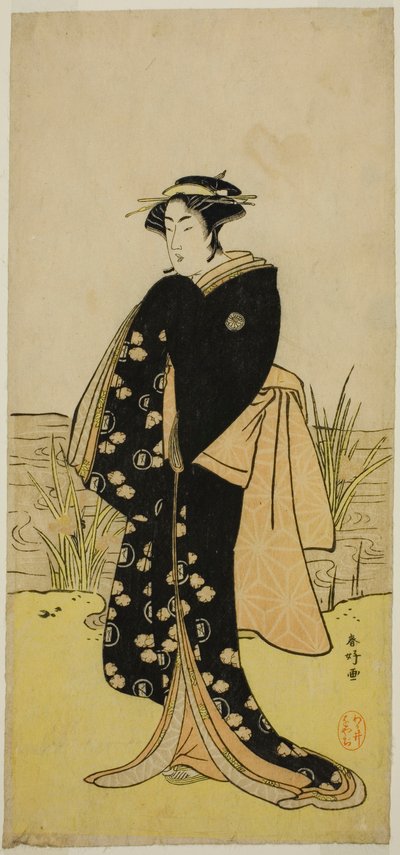 Der Schauspieler Segawa Kikunojo III als Oshichi im Stück Junshoku Edo Murasaki, aufgeführt im Ichimura Theater im ersten Monat, 1779 von Katsukawa Shunkо̄