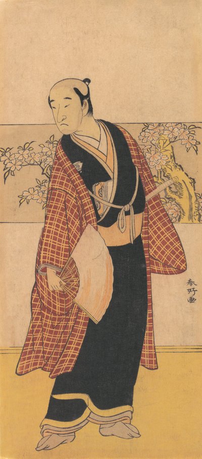 Ein nicht identifizierter Schauspieler steht mit einem offenen Fächer in der Hand, 1743-1812 von Katsukawa Shunko