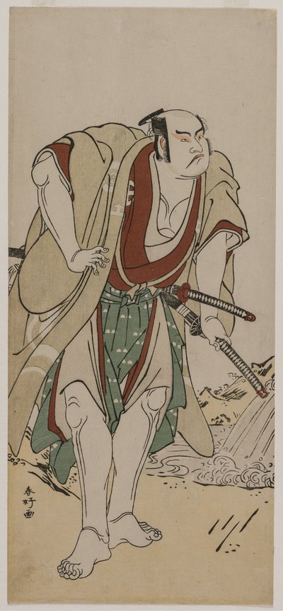 Otani Hiroji III als ein Samurai, der neben einem Bach steht von Katsukawa Shunko