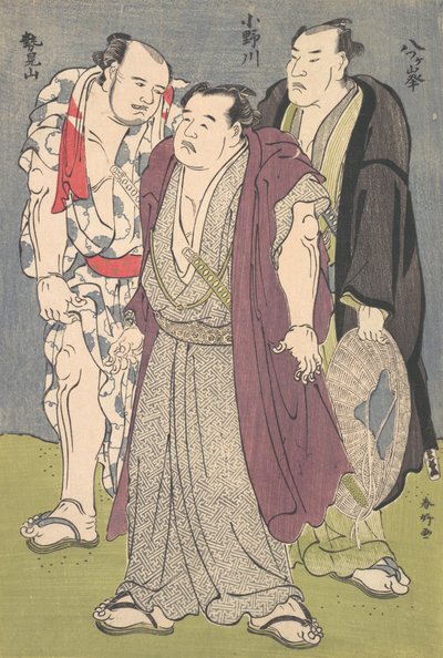 Drei Sumo-Ringer: Onogawa, Seimiyama und Yatsugamine, ca. 1790er von Katsukawa Shunko