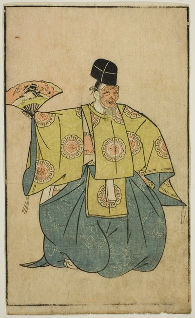 Ein Schauspieler als Okina, aus "Ein Bilderbuch der Bühnenfächer (Ehon butai ogi)" von Katsukawa Shunsho