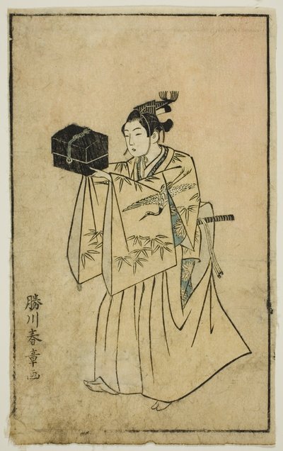 Ein Schauspieler als Senzai, aus "Ein Bilderbuch der Bühnenfächer (Ehon butai ogi)" von Katsukawa Shunsho