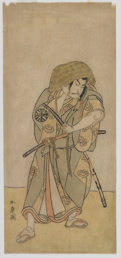 Kabuki-Schauspieler Nakamura Nakazo I als verkleideter Samurai, Edo-Periode, mittlere 1770er Jahre von Katsukawa Shunsho