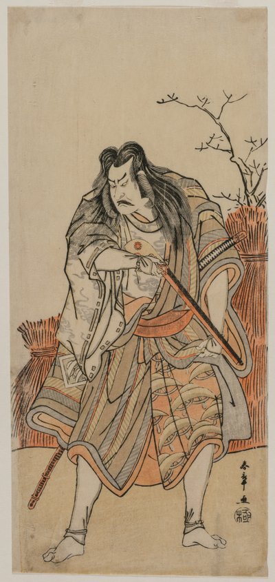 Nakajima Kanzaemon als ein als Jäger verkleideter Lord mit Gewehr, ca. frühe 1780er Jahre von Katsukawa Shunsho