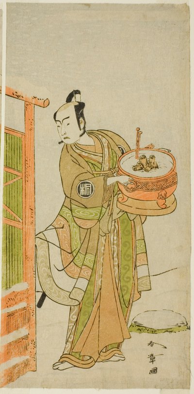 Der Schauspieler Arashi Sangoro II als Ito Kuro verkleidet als Banta im Stück Izu-goyomi Shibai no Ganjitsu, aufgeführt im Morita Theater im elften Monat, 1772 von Katsukawa Shunsho