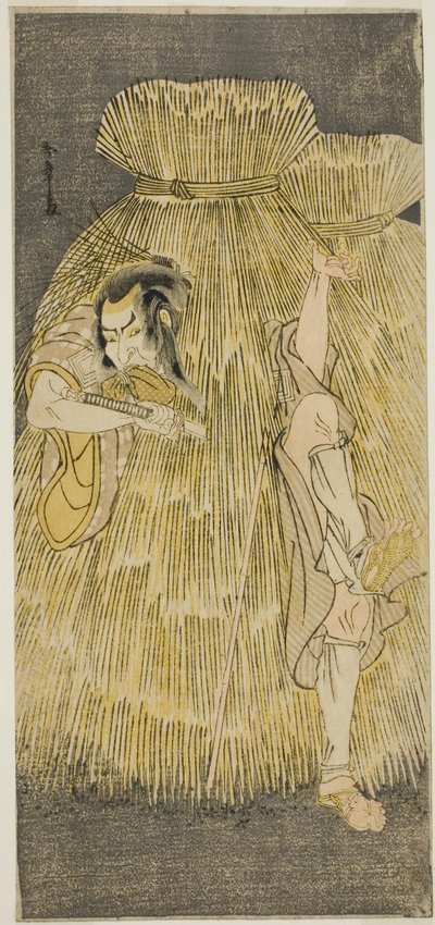 Der Schauspieler Ichikawa Danzo IV beim schnellen Wechsel zwischen den Rollen von Sadakuro und Yoichibei, im Stück Kanadehon Chushingura, aufgeführt im Morita-Theater im dritten Monat, 1781 von Katsukawa Shunsho