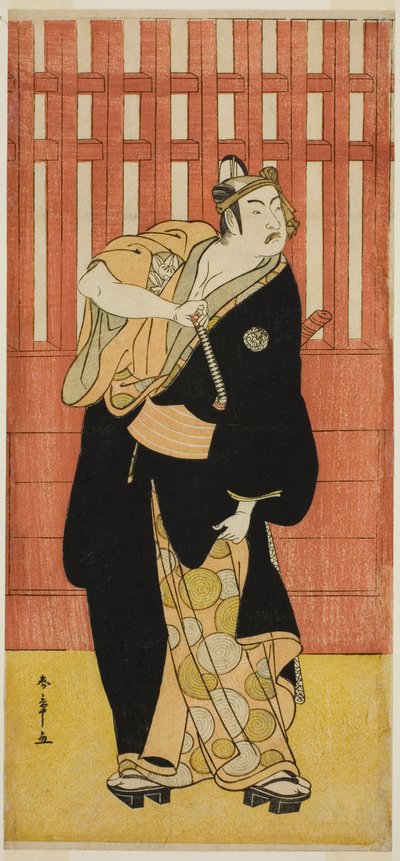 Der Schauspieler Ichimura Uzaemon IX als Soga no Goro Tokimune verkleidet als Agemaki no Sukeroku im Stück Sukeroku Yukari no Edo-zakura, aufgeführt im Ichimura Theater im fünften Monat, 1782 von Katsukawa Shunsho
