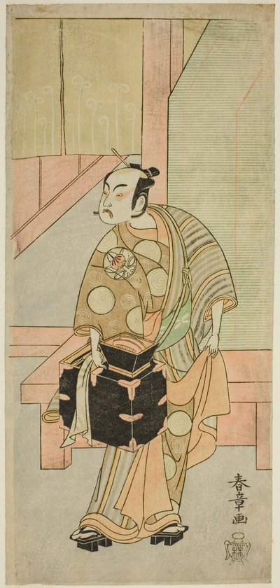 Der Schauspieler Ichimura Uzaemon IX als Friseur Komagata Ikkaku im Stück Fuji no Yuki Kaikei Soga, aufgeführt im Ichimura Theater im ersten Monat, 1770 von Katsukawa Shunsho