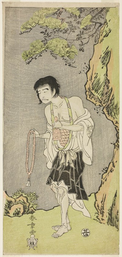 Der Schauspieler Nakamura Nakazo I als Mönch Raigo Ajari im Stück Nue no Mori Ichiyo no Mato, aufgeführt im Nakamura-Theater ab dem ersten Tag des elften Monats, 1770 von Katsukawa Shunsho