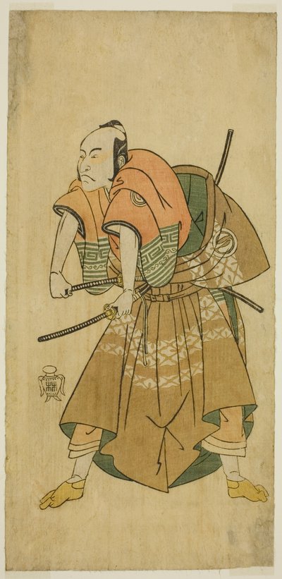 Der Schauspieler Sawamura Sojuro II als Omi no Kotoda (?) im Stück Shuen Soga Omugaeshi (?), aufgeführt im Ichimura Theater (?) im zweiten Monat, 1768 (?) von Katsukawa Shunsho