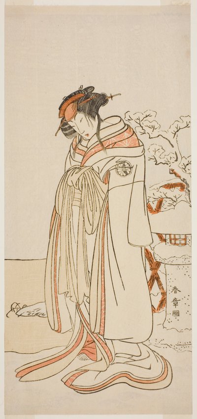 Der Schauspieler Segawa Kikunojo III als Kurtisane Kisewata im Stück Hana-zumo Genji Hiiki, aufgeführt im Nakamura Theater im elften Monat, 1775 von Katsukawa Shunsho