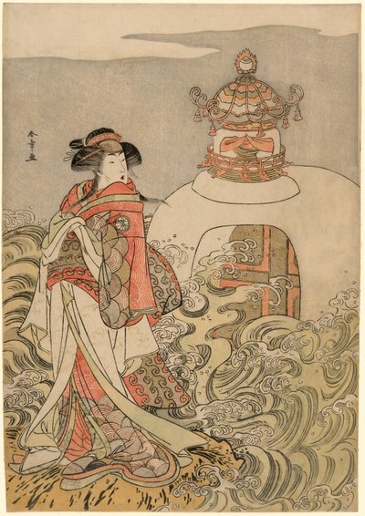 Der Schauspieler Segawa Kikunojo III als Drachenprinzessin im Stück Saki Masuya Ume no Kachidoki, aufgeführt im Ichimura Theater im elften Monat, 1778 von Katsukawa Shunsho
