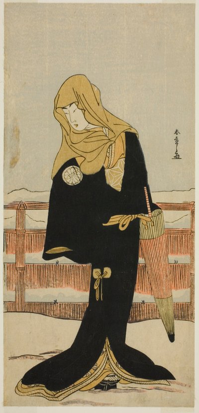 Der Schauspieler Segawa Kikunojo III als Hofdame Suho, verkleidet als Tsunokuniya Tsuna, im Stück Shitenno Tonoi no Kisewata, aufgeführt im Nakamura-Theater im elften Monat, 1781 von Katsukawa Shunsho