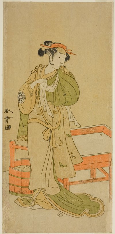Der Schauspieler Yamashita Kinsaku II als Moshio im Stück Izu-goyomi Shibai no Ganjitsu, aufgeführt im Morita-Theater im elften Monat, 1772 von Katsukawa Shunsho