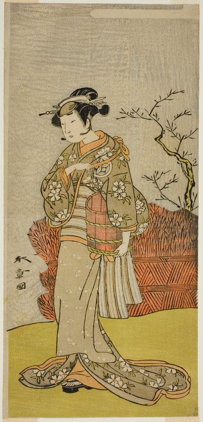 Der Schauspieler Yamashita Kinsaku II als Osaku (?) im Stück Onna Aruji Hatsuyuki no Sekai, aufgeführt im Morita-Theater im elften Monat, 1773 von Katsukawa Shunsho