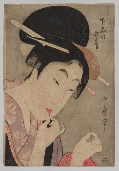 Eine Frau niedrigen Ranges (Gebon no nyōbō), aus der Serie Ein Führer zu den zeitgenössischen Frauenstilen (Tōsei onna fūzoku tsū) von Katsushika Hokusai