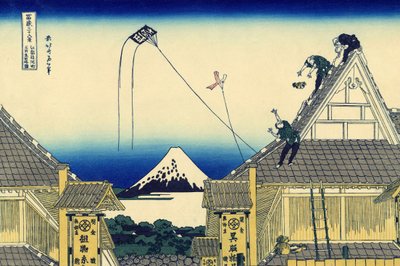 Eine Skizze des Mitsui-Geschäfts in der Suruga-Straße in Edo, um 1830 (Holzschnitt) von Katsushika Hokusai