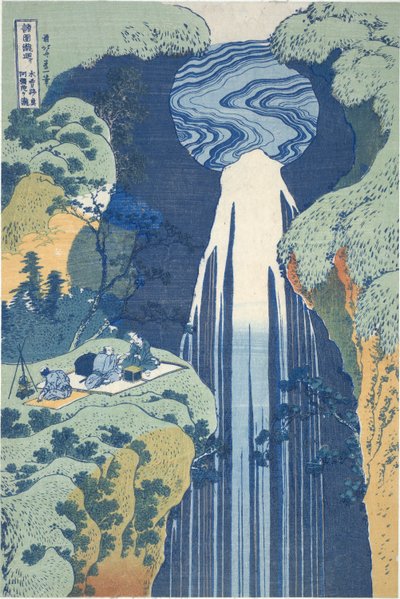 Amida-Wasserfall tief in der Ferne auf der Kiso-Straße, aus der Serie Tour der Wasserfälle in verschiedenen Provinzen von Katsushika Hokusai