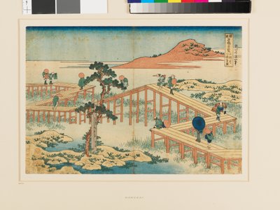 Alte Ansicht der Acht-Teil-Brücke in Mikawa von Katsushika Hokusai