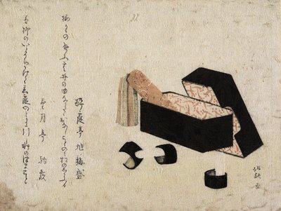 Schwarze Lackdose mit Koto-Schlägern von Katsushika Hokusai