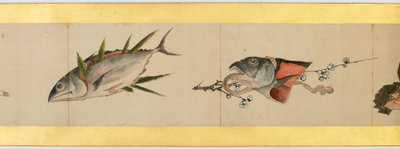 Detail einer Bildrolle mit verschiedenen Bildern, Edo-Periode von Katsushika Hokusai