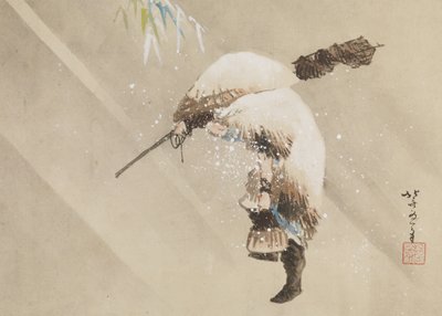 Fischer, der sein Netz im Schnee trägt, ca. 1821 von Katsushika Hokusai