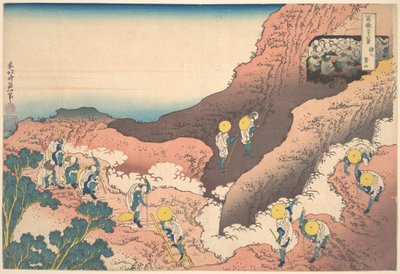 Gruppen von Bergsteigern (Shojin tozan), aus der Serie Sechsunddreißig Ansichten des Berges Fuji (Fugaku sanjūrokkei) von Katsushika Hokusai