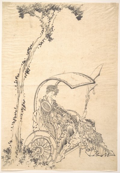 Dame in einem Streitwagen von Katsushika Hokusai