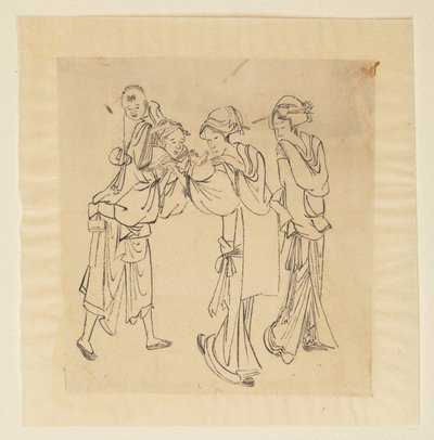 Mann, zwei Frauen und Kind von Katsushika Hokusai
