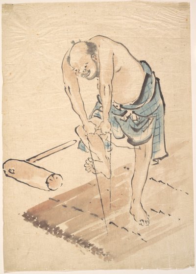 Mann auf einem Floß von Katsushika Hokusai