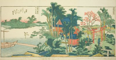 Seiten aus dem illustrierten Buch "Panoramablicke entlang der Ufer des Sumida-Flusses (Ehon Sumidagawa ryogan ichiran)" von Katsushika Hokusai